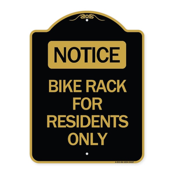 Signmission Designer Series Bike Rack for Residents Only, Black & Gold Aluminum Sign, 18" x 24", BG-1824-24307 A-DES-BG-1824-24307 - main